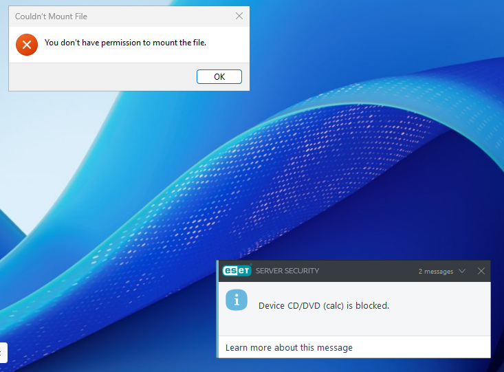 Configuring ESET device control blocking Virtual DVD-ROM device