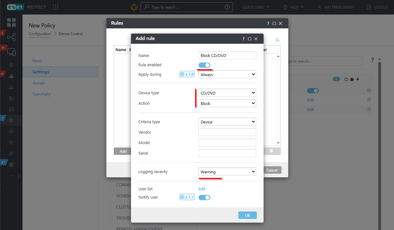 Configuring ESET Server/File Security for Microsoft Windows policy