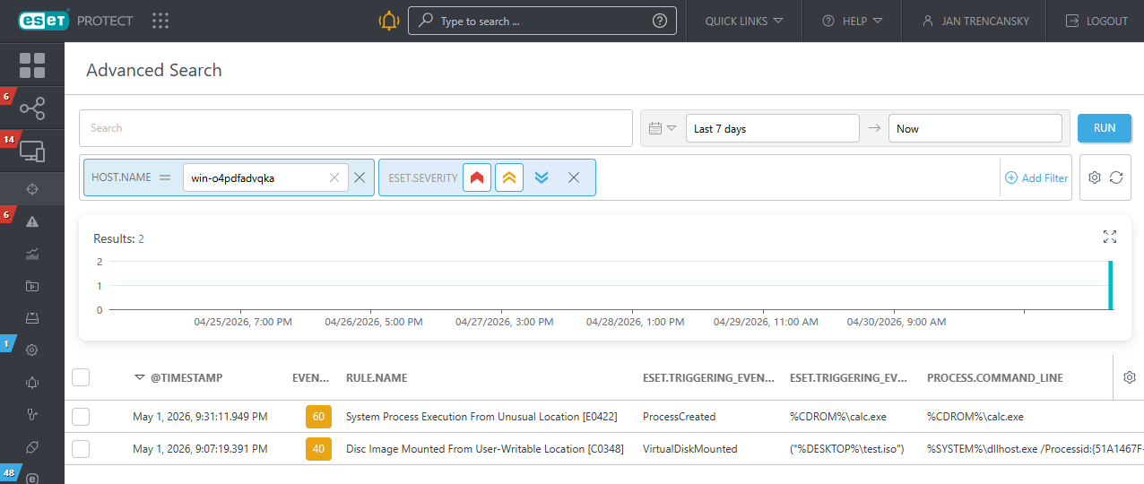 ESET Protect Advanced Search screen